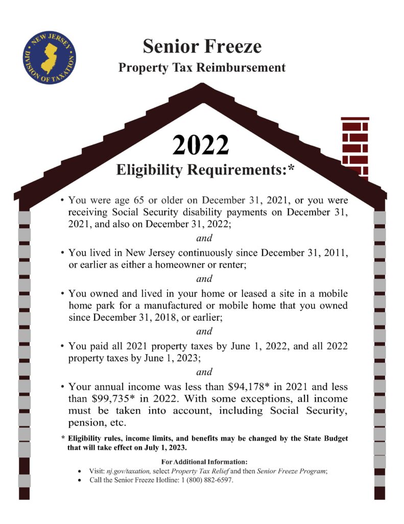 Senior Freeze Property Tax Reimbursement 2022 Califon, New Jersey